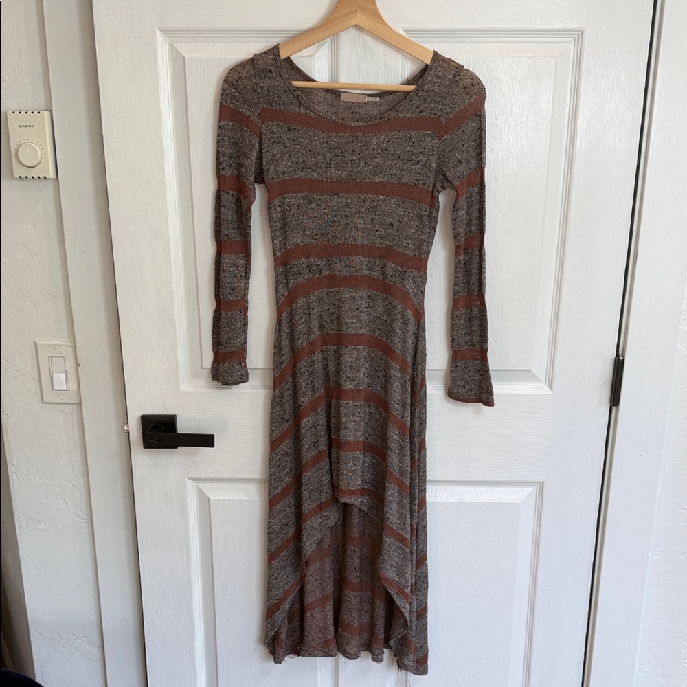 Source Unknown Brown and Gray Striped High-Low Knit Dress